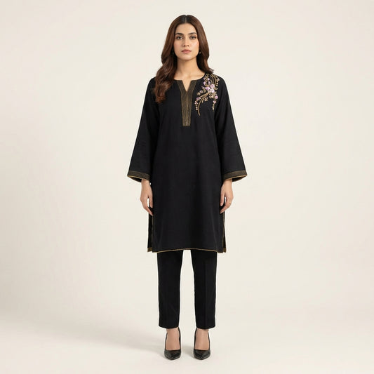 Lavender & Black Hand-Embroidered Kurti